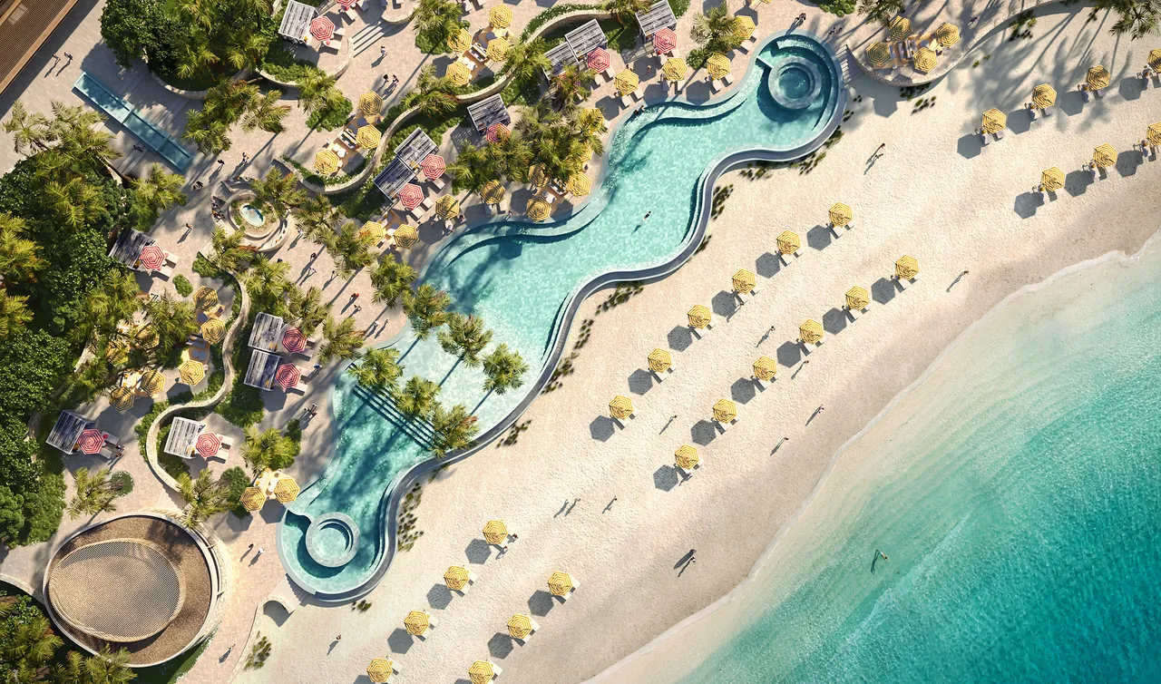 Aerial view of the pools at The Setai, St. Maarten