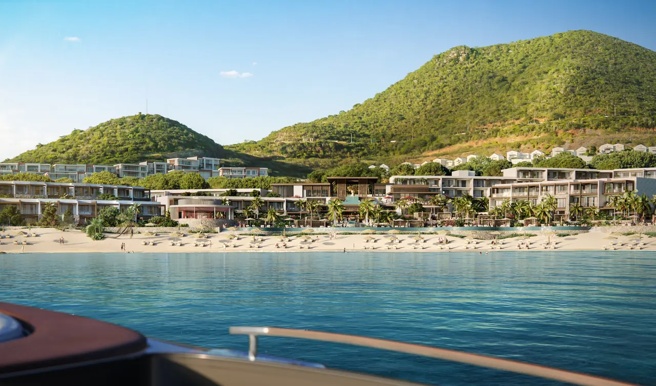 The turquoise water and coastline at Indigo Bay, St. Maarten