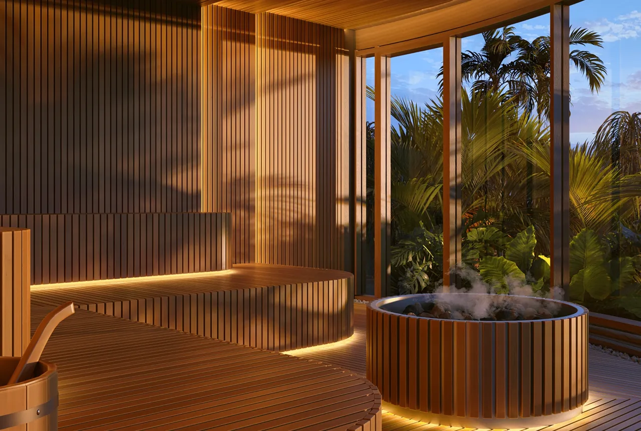 A cedar sauna at the spa, The Setai, St. Maarten